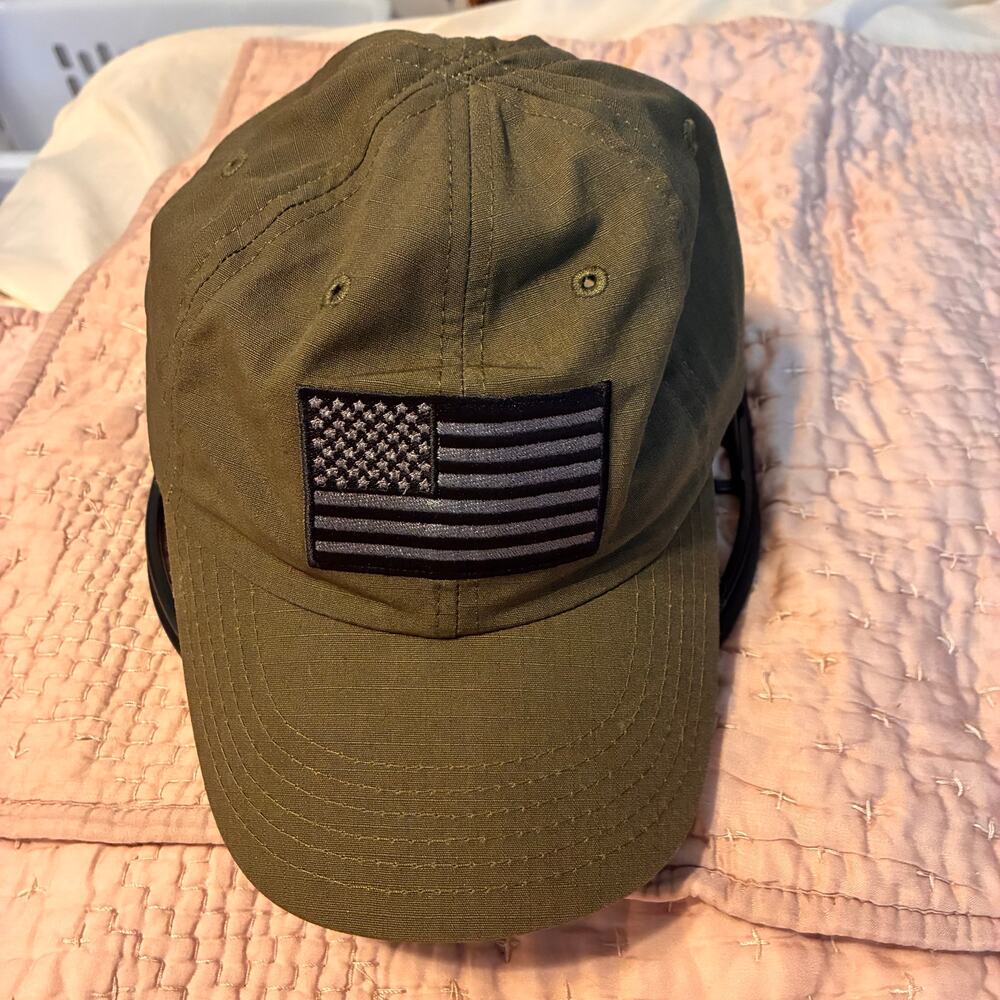Red White Blue Apparel American Flag Hat Olive Green Made USA Tactical Cap